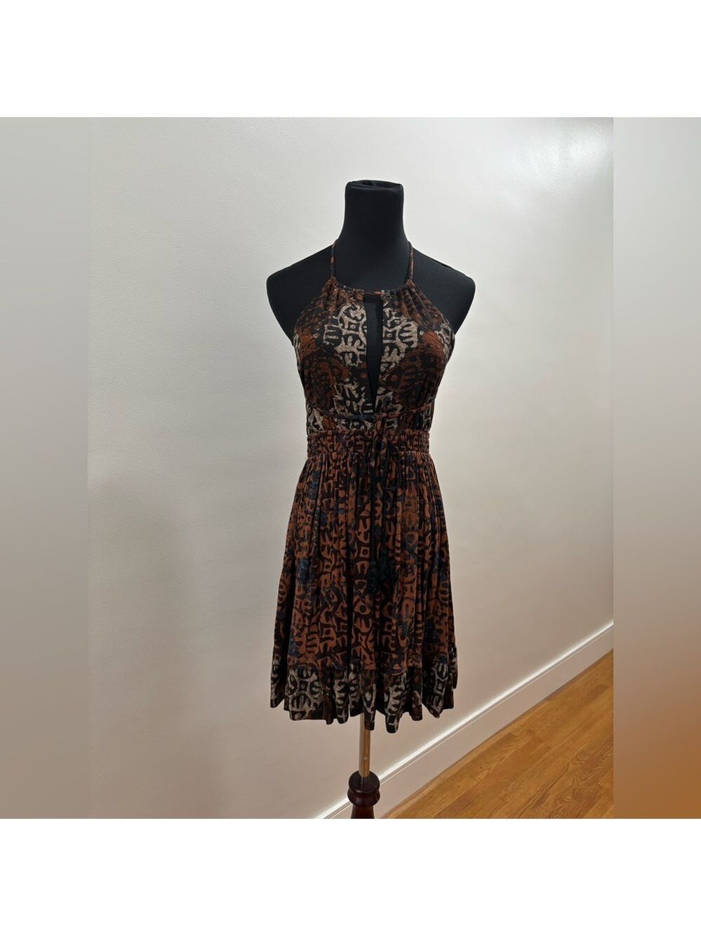 480. Free People Brown Patterned Halter Sundress